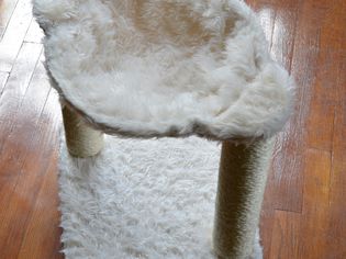 Trixie Baza Scratching Post with Hammock on a wood floor