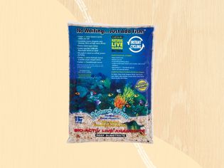 Saltwater aquarium substrate we recommend on a yellow background